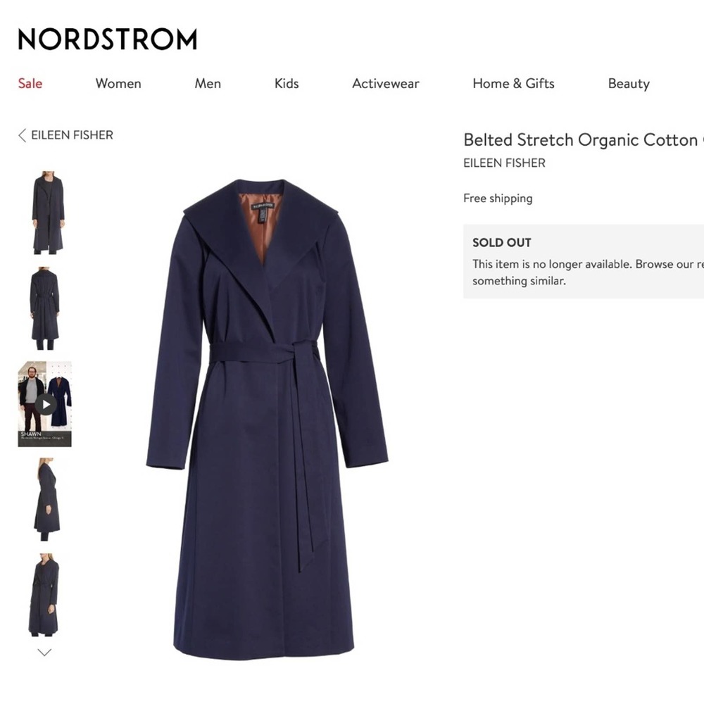 EILEEN FISHER $498 NWT Belt Navy Blue Trench Coat - Picture 14 of 15